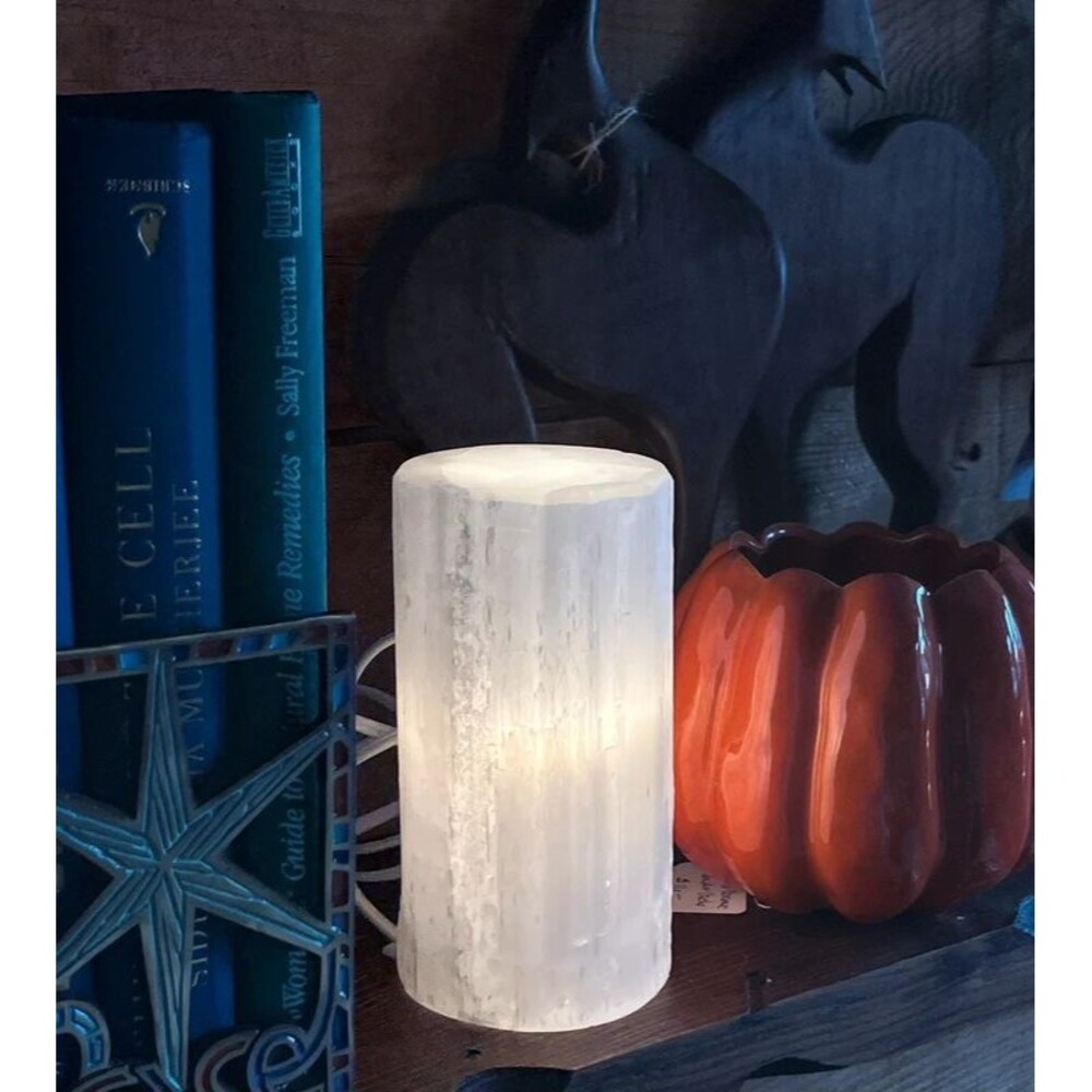 Natural Selenite Cylinder Lamp • Morocco • Cord & Bulb Included